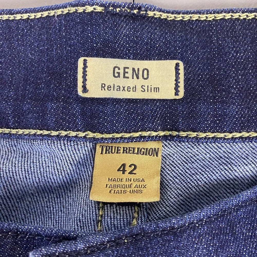 True‎ Religion Geno Relaxed Slim Jeans Men's 42x28 Blue Dark Wash Made In USA